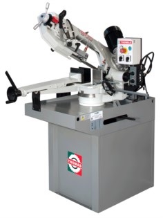 Compact 'easy mitring' horizontal bandsaw for cutting small to medium size tubes, sections and solid